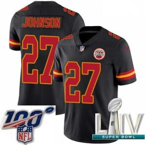 Exceptional 2020 Super Bowl LIV Nike Kansas City Chiefs #27 Larry Johnson Limited Black Rush Vapor Untouchable NFL Jersey