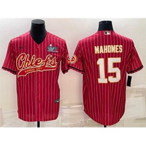 Exceptional Kansas City Chiefs 15 Patrick Mahomes Red With Super Bowl LVII Patch Cool Base Stitched Baseball Jersey