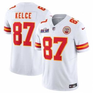 Exceptional Kansas City Chiefs 87 Travis Kelce White 2023 F.U.S.E  Vapor Untouchable Limited Stitched 2024 Super Bowl LVIII Jersey