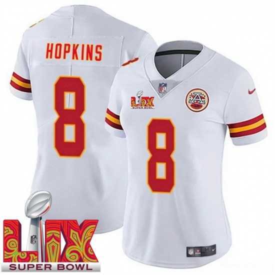 Exceptional Kansas City Chiefs DeAndre Hopkins #8 White 2024 2025 Super Bowl LIX F.U.S.E Stitched Jersey