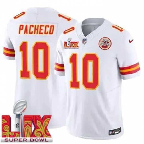 Exceptional Kansas City Chiefs Isiah Pacheco #10 White 2024 2025 Super Bowl LIX F.U.S.E Stitched Jersey