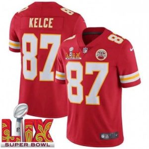 Exceptional Kansas City Chiefs Travis Kelce #87 Red 2024 2025 Super Bowl LIX F.U.S.E Stitched Jersey