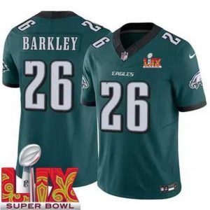 Exceptional Philadelphia Eagles Saquon Barkley #26 Green 2024 2025 Super Bowl LIX F.U.S.E Stitched NFL Jersey