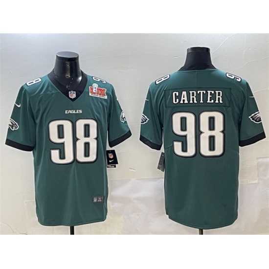 Exquisite Philadelphia Eagles 98 Jalen Carter Green 2025 Super Bowl LIX Patch New Vapor Untouchable Limited Stitched Football Jersey