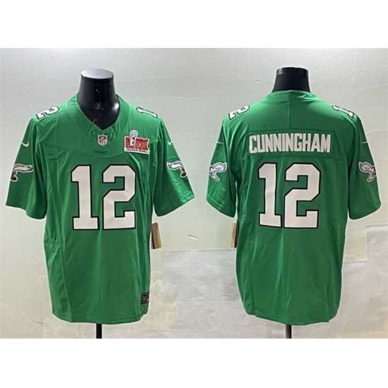 First - rate Philadelphia Eagles 12 Randall Cunningham Green 2025 Super Bowl LIX Patch F.U.S.E Throwback Vapor Untouchable Limited Stitched Football Jersey