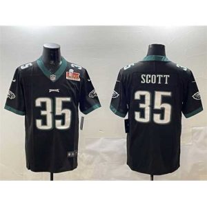 First - rate Philadelphia Eagles 35 Boston Scott Black 2025 Super Bowl LIX Patch Vapor Untouchable Limited Stitched Football Jersey