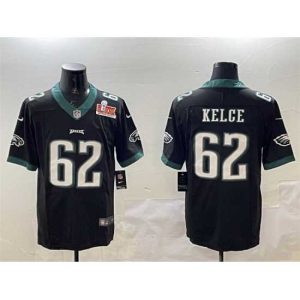 First - rate Philadelphia Eagles 62 Jason Kelce Black 2025 Super Bowl LIX Patch Vapor Untouchable Limited Stitched Football Jersey