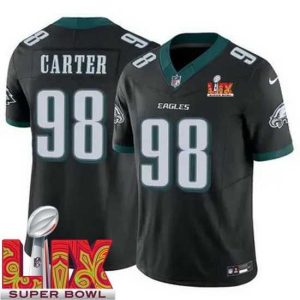 First - rate Philadelphia Eagles Jalen Carter #98 Black 2024 2025 Super Bowl LIX F.U.S.E Stitched NFL Jersey