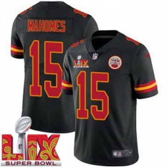 Gorgeous Kansas City Chiefs Patrick Mahomes #15 Black 2024 2025 Super Bowl LIX F.U.S.E Stitched Jersey