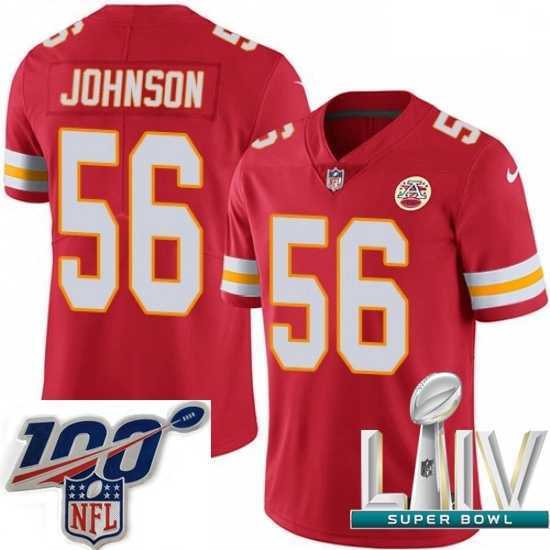 Magnificent 2020 Super Bowl LIV Nike Kansas City Chiefs #56 Derrick Johnson Red Team Color Vapor Untouchable Limited Player NFL Jersey