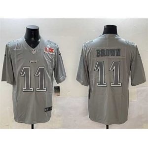 Magnificent Philadelphia Eagles 11 A  J  Brown Grey 2025 Super Bowl LIX Patch Atmosphere Fashion Vapor Untouchable Limited Stitched Football Jersey
