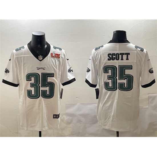 Magnificent Philadelphia Eagles 35 Boston Scott White 2025 Super Bowl LIX Patch Vapor Untouchable Limited Stitched Football Jersey