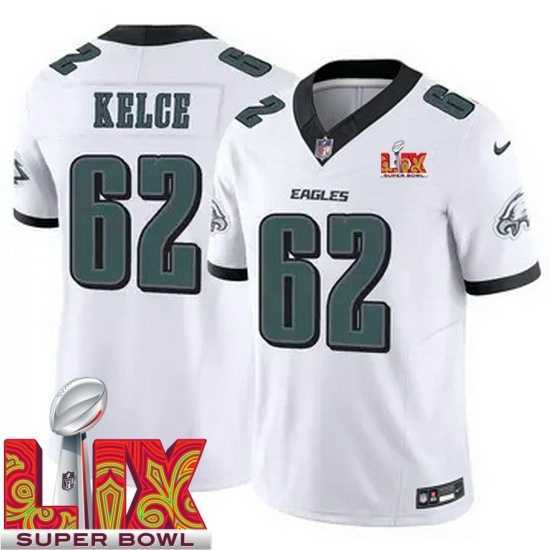 Magnificent Philadelphia Eagles Jason Kelce #62 White 2024 2025 Super Bowl LIX F.U.S.E Stitched NFL Jersey