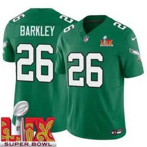 Magnificent Philadelphia Eagles Saquon Barkley #26 Kelly Green 2024 2025 Super Bowl LIX F.U.S.E Stitched NFL Jersey