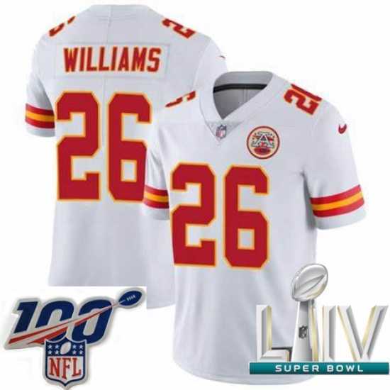 Outstanding 2020 Super Bowl LIV Nike Kansas City Chiefs #26 Damien Williams White Vapor Untouchable Limited Player NFL Jersey