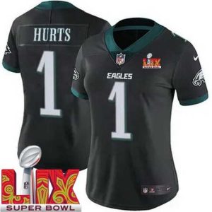 Outstanding Philadelphia Eagles Jalen Hurts #1 Black 2024 2025 Super Bowl LIX F.U.S.E Stitched NFL Jersey