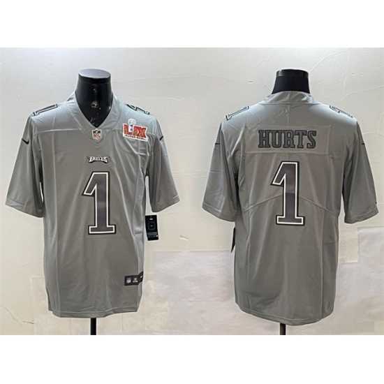 Premium Philadelphia Eagles 1 Jalen Hurts Grey 2025 Super Bowl LIX Patch Atmosphere Fashion Vapor Untouchable Limited Stitched Football Jersey