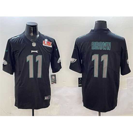 Premium Philadelphia Eagles 11 A J Brown Black 2025 Super Bowl LIX Patch Impact Vapor Untouchable Limited Stitched Football Jersey