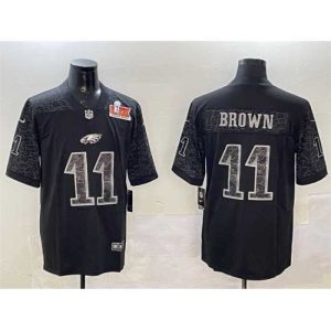 Premium Philadelphia Eagles 11 A J Brown Black 2025 Super Bowl LIX Patch Reflective Vapor Untouchable Limited Stitched Football Jersey