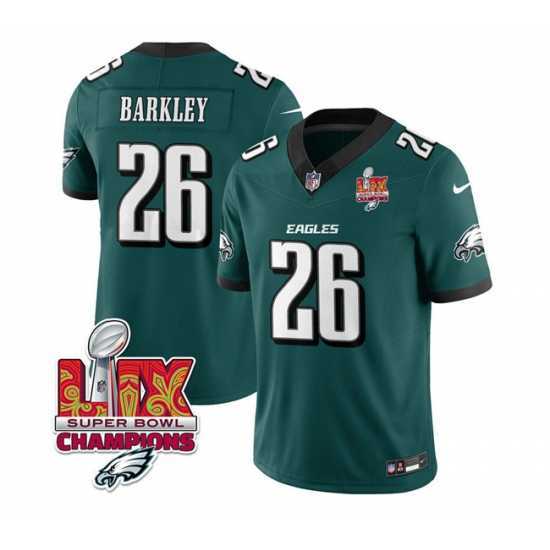 Premium Philadelphia Eagles 26 Saquon Barkley Green 2025 Eagles Logo Super Bowl LIX Patch New F.U.S.E Vapor Untouchable Limited Stitched Football Jersey