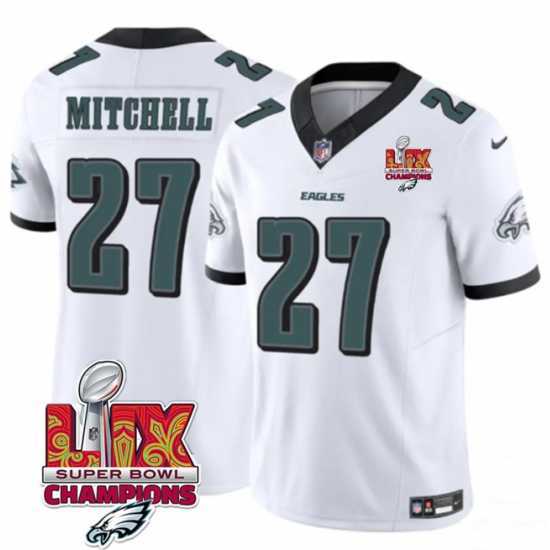 Premium Philadelphia Eagles 27 Quinyon Mitchell White 2025 Eagles Logo Super Bowl LIX Patch New F.U.S.E Vapor Limited Stitched Football Jersey