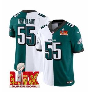 Premium Philadelphia Eagles 55 Brandon Graham White Green Split 2025 Super Bowl LIX Patch F.U.S.E Vapor Untouchable Limited Stitched Football Jersey