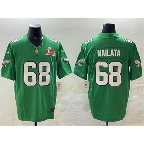 Premium Philadelphia Eagles 68 Jordan Mailata Green 2025 Super Bowl LIX Patch F.U.S.E Throwback Vapor Untouchable Limited Stitched Football Jersey