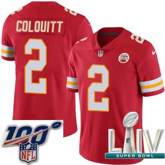 Splendid 2020 Super Bowl LIV Nike Kansas City Chiefs #2 Dustin Colquitt Red Team Color Vapor Untouchable Limited Player NFL Jersey