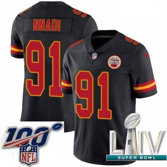 Splendid 2020 Super Bowl LIV Nike Kansas City Chiefs #91 Derrick Nnadi Limited Black Rush Vapor Untouchable NFL Jersey