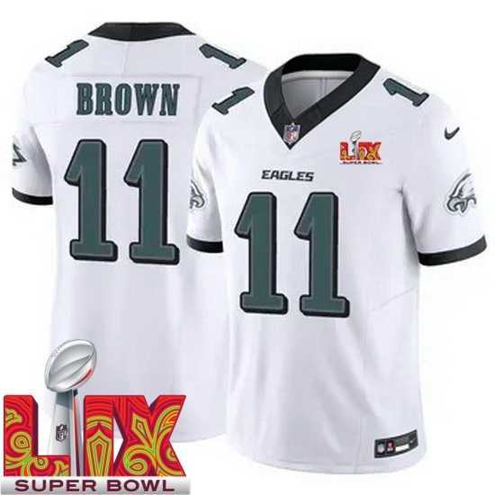 Splendid Philadelphia Eagles A.J. Brown #11 White 2024 2025 Super Bowl LIX F.U.S.E Stitched NFL Jersey