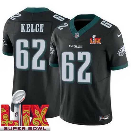 Splendid Philadelphia Eagles Jason Kelce #62 Black 2024 2025 Super Bowl LIX F.U.S.E Stitched NFL Jersey