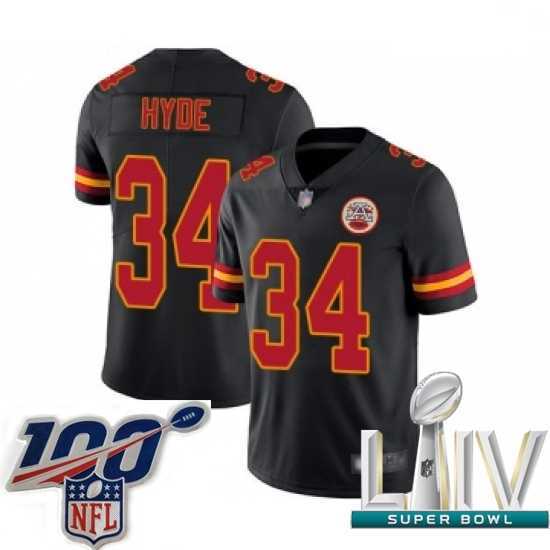 Stunning 2020 Super Bowl LIV Kansas City Chiefs #34 Carlos Hyde Limited Black Rush Vapor Untouchable Football Jersey