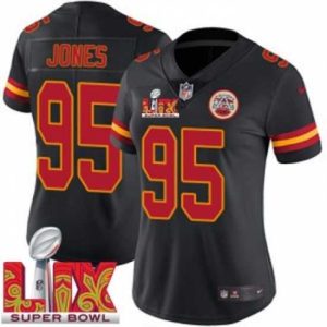 Stunning Kansas City Chiefs Chris Jones #95 Black 2024 2025 Super Bowl LIX F.U.S.E Stitched Jersey
