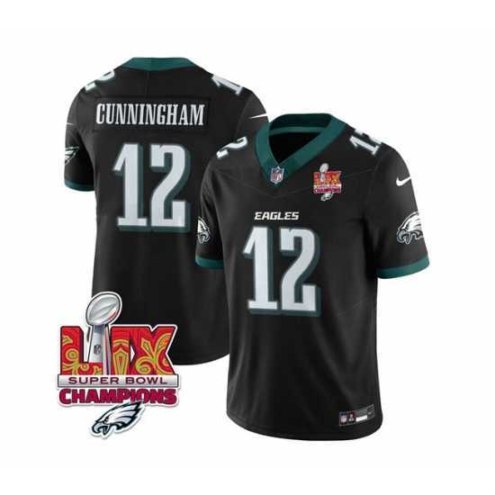 Superior Philadelphia Eagles 12 Randall Cunningham Black 2025 Eagles Logo Super Bowl LIX Patch New F.U.S.E Vapor Limited Stitched Football Jersey