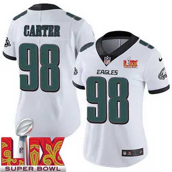 Superior Philadelphia Eagles Jalen Carter #98 White 2024 2025 Super Bowl LIX F.U.S.E Stitched NFL Jersey