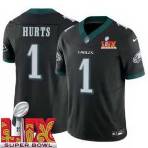 Superior Philadelphia Eagles Jalen Hurts #1 Black 2024 2025 Super Bowl LIX F.U.S.E Stitched NFL Jersey